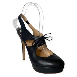 Barney’s New York leather peep toe slingback tie lace up platform heels